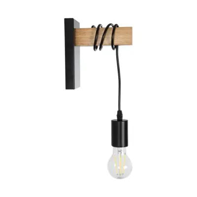LEDTM® KELA 00880 Μοντέρνο Επιτοίχιο Φωτιστικό Απλίκα Μονόφωτο 1 x E27 IP20 Μαύρο Μέταλλο με Μπεζ Ξύλο - Μ8 x Π15 x Υ30cm - Image 5