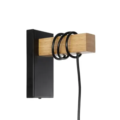 LEDTM® KELA 00880 Μοντέρνο Επιτοίχιο Φωτιστικό Απλίκα Μονόφωτο 1 x E27 IP20 Μαύρο Μέταλλο με Μπεζ Ξύλο - Μ8 x Π15 x Υ30cm - Image 6