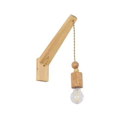 LEDTM® NOVO 00885 Vintage Επιτοίχιο Φωτιστικό Απλίκα Μονόφωτο 1 x E27 IP20 Μπεζ Ξύλο με Μπεζ Σχοινί - Μ7 x Π28 x Υ37cm