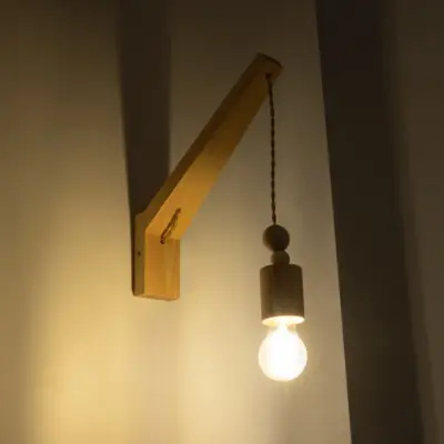 LEDTM® NOVO 00885 Vintage Επιτοίχιο Φωτιστικό Απλίκα Μονόφωτο 1 x E27 IP20 Μπεζ Ξύλο με Μπεζ Σχοινί - Μ7 x Π28 x Υ37cm - Image 3