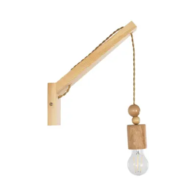 LEDTM® NOVO 00885 Vintage Επιτοίχιο Φωτιστικό Απλίκα Μονόφωτο 1 x E27 IP20 Μπεζ Ξύλο με Μπεζ Σχοινί - Μ7 x Π28 x Υ37cm - Image 5