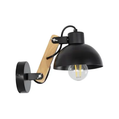 LEDTM® GRANT 00902 Μοντέρνο Επιτοίχιο Φωτιστικό Απλίκα Μονόφωτο 1 x E27 IP20 Μαύρο Μέταλλο με Μπεζ Ξύλο - Μ15 x Π23 x Υ22cm - Image 5