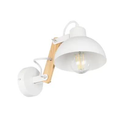 LEDTM® GRANT 00903 Μοντέρνο Επιτοίχιο Φωτιστικό Απλίκα Μονόφωτο 1 x E27 IP20 Λευκό Μέταλλο με Μπεζ Ξύλο - Μ15 x Π23 x Υ22cm