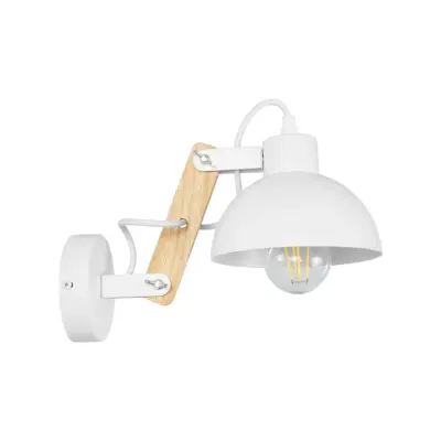 LEDTM® GRANT 00903 Μοντέρνο Επιτοίχιο Φωτιστικό Απλίκα Μονόφωτο 1 x E27 IP20 Λευκό Μέταλλο με Μπεζ Ξύλο - Μ15 x Π23 x Υ22cm - Image 5