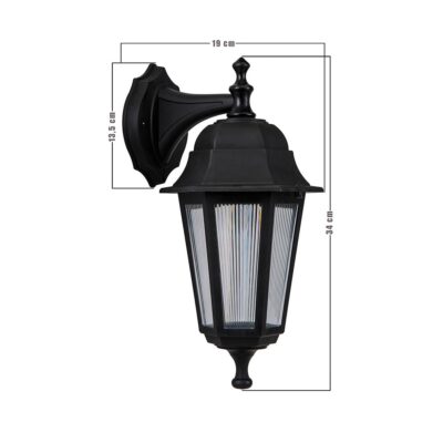 LEDTM® VITRO 203-0191 Vintage Επιτοίχιο Φωτιστικό Φαναράκι Μονόφωτο 1 x E27 IP44 Μαύρο Πλαστικό - Μ19 x Π16 x Υ34cm - Image 3