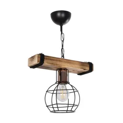 LEDTM® STARLO 201-0004 Vintage Κρεμαστό Φωτιστικό Ράγα Μονόφωτο 1 x E27 IP20 Μπεζ Ξύλο με Μαύρο Μέταλλο - Μ30 x Π16 x Υ23cm - Image 4