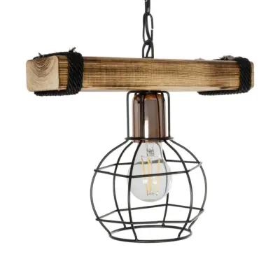 LEDTM® STARLO 201-0004 Vintage Κρεμαστό Φωτιστικό Ράγα Μονόφωτο 1 x E27 IP20 Μπεζ Ξύλο με Μαύρο Μέταλλο - Μ30 x Π16 x Υ23cm - Image 5