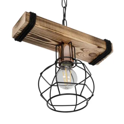 LEDTM® STARLO 201-0004 Vintage Κρεμαστό Φωτιστικό Ράγα Μονόφωτο 1 x E27 IP20 Μπεζ Ξύλο με Μαύρο Μέταλλο - Μ30 x Π16 x Υ23cm - Image 6