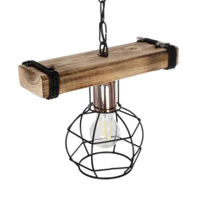 LEDTM® STARLO 201-0004 Vintage Κρεμαστό Φωτιστικό Ράγα Μονόφωτο 1 x E27 IP20 Μπεζ Ξύλο με Μαύρο Μέταλλο - Μ30 x Π16 x Υ23cm - Image 7