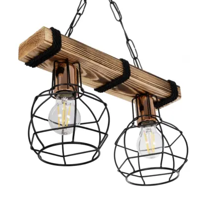 LEDTM® STARLO 201-0005 Vintage Κρεμαστό Φωτιστικό Ράγα Δίφωτο 2 x E27 IP20 Μπεζ Ξύλο με Μαύρο Μέταλλο - Μ40 x Π15x Υ65cm - Image 6