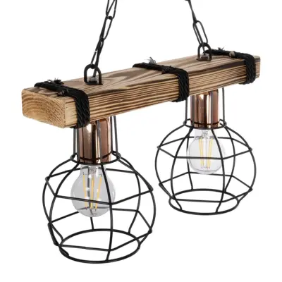 LEDTM® STARLO 201-0005 Vintage Κρεμαστό Φωτιστικό Ράγα Δίφωτο 2 x E27 IP20 Μπεζ Ξύλο με Μαύρο Μέταλλο - Μ40 x Π15x Υ65cm - Image 7