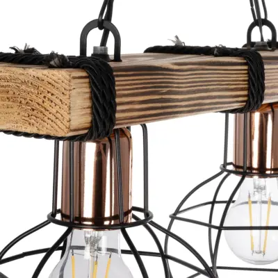 LEDTM® STARLO 201-0005 Vintage Κρεμαστό Φωτιστικό Ράγα Δίφωτο 2 x E27 IP20 Μπεζ Ξύλο με Μαύρο Μέταλλο - Μ40 x Π15x Υ65cm - Image 8