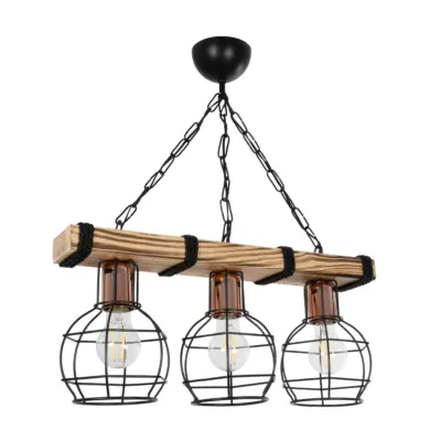 LEDTM® STARLO 201-0006 Vintage Κρεμαστό Φωτιστικό Ράγα Τρίφωτο 3 x E27 IP20 Μπεζ Ξύλο με Μαύρο Μέταλλο - Μ50 x Π16 x Υ23cm - Image 4