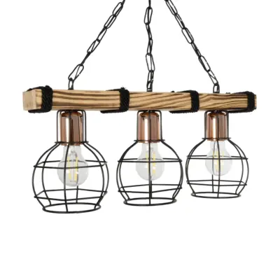 LEDTM® STARLO 201-0006 Vintage Κρεμαστό Φωτιστικό Ράγα Τρίφωτο 3 x E27 IP20 Μπεζ Ξύλο με Μαύρο Μέταλλο - Μ50 x Π16 x Υ23cm - Image 5