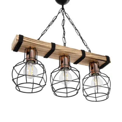 LEDTM® STARLO 201-0006 Vintage Κρεμαστό Φωτιστικό Ράγα Τρίφωτο 3 x E27 IP20 Μπεζ Ξύλο με Μαύρο Μέταλλο - Μ50 x Π16 x Υ23cm - Image 6