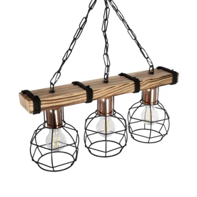 LEDTM® STARLO 201-0006 Vintage Κρεμαστό Φωτιστικό Ράγα Τρίφωτο 3 x E27 IP20 Μπεζ Ξύλο με Μαύρο Μέταλλο - Μ50 x Π16 x Υ23cm - Image 7