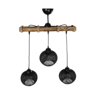 LEDTM® LUMA 201-0010 Vintage Κρεμαστό Φωτιστικό Ράγα Τρίφωτο 3 x E27 IP20 Μπεζ Ξύλο με Μαύρο Σχοινί - Μ55 x Π18 x Υ65cm - Image 5