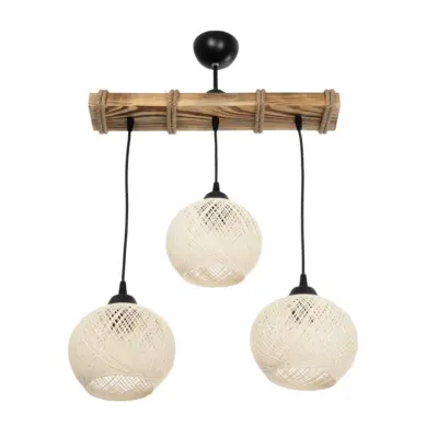 LEDTM® LUMA 201-0011 Vintage Κρεμαστό Φωτιστικό Ράγα Τρίφωτο 3 x E27 IP20 Μπεζ Ξύλο με Μπεζ Σχοινί - Μ55 x Π18 x Υ65cm - Image 4