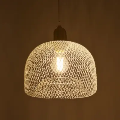 LEDTM® GLOZIA 201-0017 Μοντέρνο Κρεμαστό Φωτιστικό Πλέγμα Μονόφωτο 1 x E27 IP20 Λευκό & Χρυσό Μέταλλο - Μ25 x Π25 x Υ26cm - Image 3