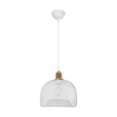 LEDTM® GLOZIA 201-0017 Μοντέρνο Κρεμαστό Φωτιστικό Πλέγμα Μονόφωτο 1 x E27 IP20 Λευκό & Χρυσό Μέταλλο - Μ25 x Π25 x Υ26cm - Image 4