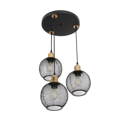 LEDTM® VIVIDUS 201-0020 Vintage Κρεμαστό Φωτιστικό Πλέγμα Τρίφωτο 3 x E27 IP20 Μαύρο & Χρυσό Μέταλλο - Μ40 x Π40 x Υ60cm - Image 5