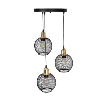 LEDTM® VIVIDUS 201-0020 Vintage Κρεμαστό Φωτιστικό Πλέγμα Τρίφωτο 3 x E27 IP20 Μαύρο & Χρυσό Μέταλλο - Μ40 x Π40 x Υ60cm - Image 6