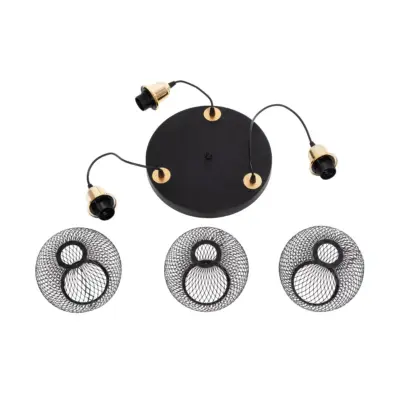 LEDTM® VIVIDUS 201-0020 Vintage Κρεμαστό Φωτιστικό Πλέγμα Τρίφωτο 3 x E27 IP20 Μαύρο & Χρυσό Μέταλλο - Μ40 x Π40 x Υ60cm - Image 9