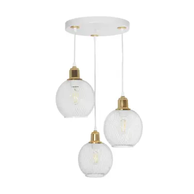 LEDTM® VIVIDUS 201-0021 Vintage Κρεμαστό Φωτιστικό Πλέγμα Τρίφωτο 3 x E27 IP20 Λευκό & Χρυσό Μέταλλο - Μ40 x Π40 x Υ60cm - Image 4