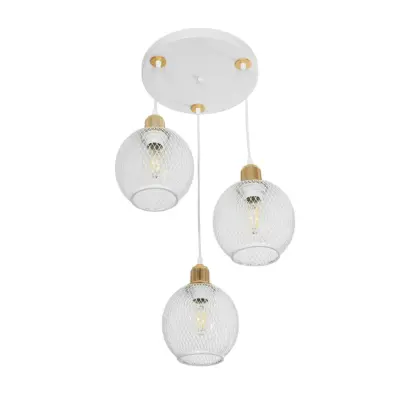 LEDTM® VIVIDUS 201-0021 Vintage Κρεμαστό Φωτιστικό Πλέγμα Τρίφωτο 3 x E27 IP20 Λευκό & Χρυσό Μέταλλο - Μ40 x Π40 x Υ60cm - Image 5