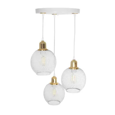LEDTM® VIVIDUS 201-0021 Vintage Κρεμαστό Φωτιστικό Πλέγμα Τρίφωτο 3 x E27 IP20 Λευκό & Χρυσό Μέταλλο - Μ40 x Π40 x Υ60cm - Image 6