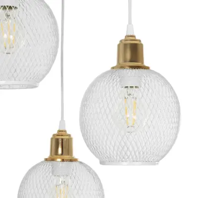 LEDTM® VIVIDUS 201-0021 Vintage Κρεμαστό Φωτιστικό Πλέγμα Τρίφωτο 3 x E27 IP20 Λευκό & Χρυσό Μέταλλο - Μ40 x Π40 x Υ60cm - Image 7