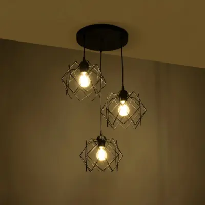LEDTM® DAZLA 201-0024 Vintage Κρεμαστό Φωτιστικό Πλέγμα Τρίφωτο 3 x E27 IP20 Μαύρο Μέταλλο - Μ47 x Π47 x Υ60cm - Image 3
