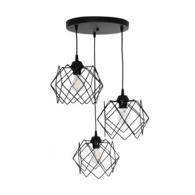 LEDTM® DAZLA 201-0024 Vintage Κρεμαστό Φωτιστικό Πλέγμα Τρίφωτο 3 x E27 IP20 Μαύρο Μέταλλο - Μ47 x Π47 x Υ60cm - Image 4