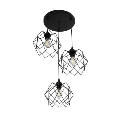 LEDTM® DAZLA 201-0024 Vintage Κρεμαστό Φωτιστικό Πλέγμα Τρίφωτο 3 x E27 IP20 Μαύρο Μέταλλο - Μ47 x Π47 x Υ60cm - Image 5