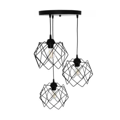 LEDTM® DAZLA 201-0024 Vintage Κρεμαστό Φωτιστικό Πλέγμα Τρίφωτο 3 x E27 IP20 Μαύρο Μέταλλο - Μ47 x Π47 x Υ60cm - Image 6