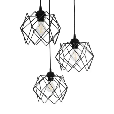 LEDTM® DAZLA 201-0024 Vintage Κρεμαστό Φωτιστικό Πλέγμα Τρίφωτο 3 x E27 IP20 Μαύρο Μέταλλο - Μ47 x Π47 x Υ60cm - Image 7