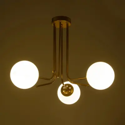 LEDTM® SHINY 201-0028 Vintage Φωτιστικό Οροφής Μπάλα Τρίφωτο 3 x E27 IP20 Χρυσό Μέταλλο με Λευκό Γυαλί - Μ70 x Π70 x Υ16cm - Image 3