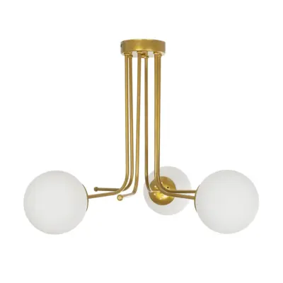 LEDTM® SHINY 201-0028 Vintage Φωτιστικό Οροφής Μπάλα Τρίφωτο 3 x E27 IP20 Χρυσό Μέταλλο με Λευκό Γυαλί - Μ70 x Π70 x Υ16cm - Image 4