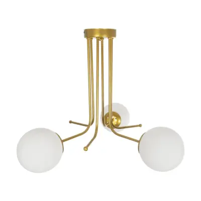 LEDTM® SHINY 201-0028 Vintage Φωτιστικό Οροφής Μπάλα Τρίφωτο 3 x E27 IP20 Χρυσό Μέταλλο με Λευκό Γυαλί - Μ70 x Π70 x Υ16cm - Image 6