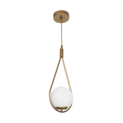 LEDTM® DROP 201-0034 Vintage Κρεμαστό Φωτιστικό Μπάλα Μονόφωτο 1 x E27 IP20 Χρυσό Μέταλλο με Λευκό Γυαλί - Μ20 x Π15 x Υ47cm - Image 4