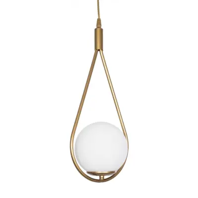 LEDTM® DROP 201-0034 Vintage Κρεμαστό Φωτιστικό Μπάλα Μονόφωτο 1 x E27 IP20 Χρυσό Μέταλλο με Λευκό Γυαλί - Μ20 x Π15 x Υ47cm - Image 5