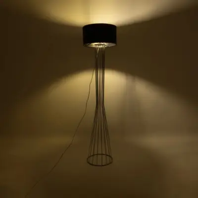 LEDTM® NOVA 201-0039 Μοντέρνο Επιδαπέδιο Φωτιστικό 1 x E27 IP20 Ασημί Μεταλλό με Μαύρο Ύφασμα - Μ36 x Π36 x Υ148cm - Image 3