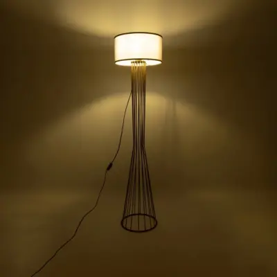 LEDTM® NOVA 201-0040 Μοντέρνο Επιδαπέδιο Φωτιστικό 1 x E27 IP20 Χρυσό Μεταλλό με Μπεζ Ύφασμα - Μ36 x Π36 x Υ148cm - Image 3
