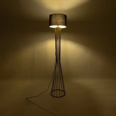 LEDTM® NOVA 201-0042 Μοντέρνο Επιδαπέδιο Φωτιστικό 1 x E27 IP20 Χρυσό Μεταλλό με Μαύρο Ύφασμα - Μ32 x Π32 x Υ152cm - Image 3