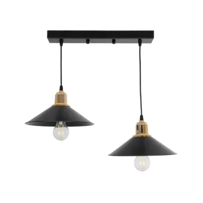 LEDTM® LUCANA 201-0043 Vintage Κρεμαστό Φωτιστικό Ράγα Δίφωτο 2 x E27 IP20 Μαύρο Μέταλλο - Μ57 x Π25 x Υ26cm - Image 4
