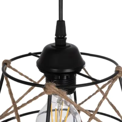 LEDTM® RAYLO 201-0048 Vintage Κρεμαστό Φωτιστικό Πλέγμα Τριφωτο 3 x E27 IP20 Μαύρο Μέταλλο με Μπεζ Σχοινί - Μ44 x Π44 x Υ73cm - Image 9