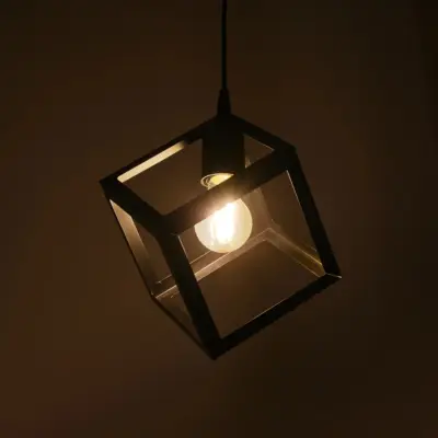 LEDTM® DISE 201-0049 Μοντέρνο Κρεμαστό Φωτιστικό Κύβος Μονόφωτο 1 x E27 IP20 Μαύρο Μέταλλο - Μ28 x Π28 x Υ31cm - Image 3