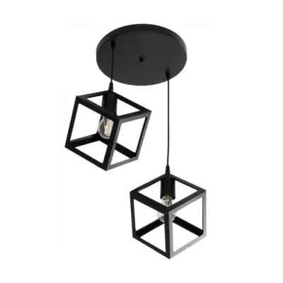 LEDTM® DISE 201-0050 Μοντέρνο Κρεμαστό Φωτιστικό Κύβος Δίφωτο 2 x E27 IP20 Μαύρο Μέταλλο - Μ50 x Π30 x Υ50cm - Image 5