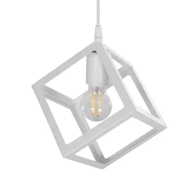 LEDTM® DISE 201-0052 Μοντέρνο Κρεμαστό Φωτιστικό Κύβος Μονόφωτο 1 x E27 IP20 Λευκό Μέταλλο - Μ28 x Π28 x Υ31cm - Image 7