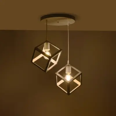LEDTM® DISE 201-0053 Μοντέρνο Κρεμαστό Φωτιστικό Κύβος Δίφωτο 2 x E27 IP20 Λευκό Μέταλλο - Μ50 x Π30 x Υ50cm - Image 3